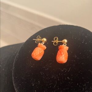 Carved Coral Pineapple Earrings 14kt posts